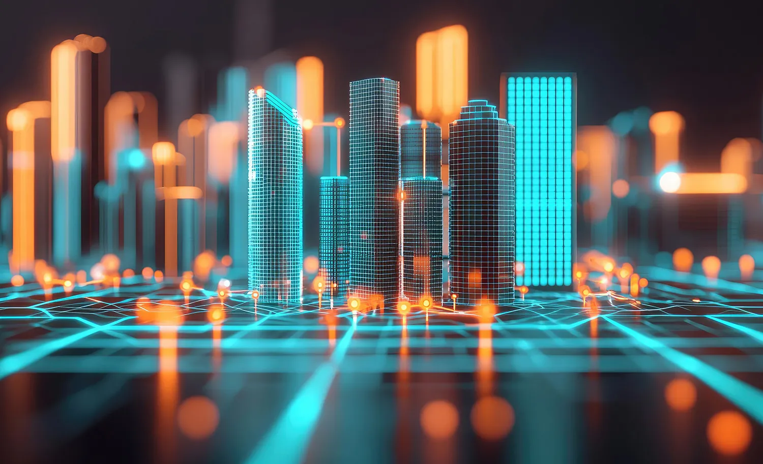 city with hologram interface over it