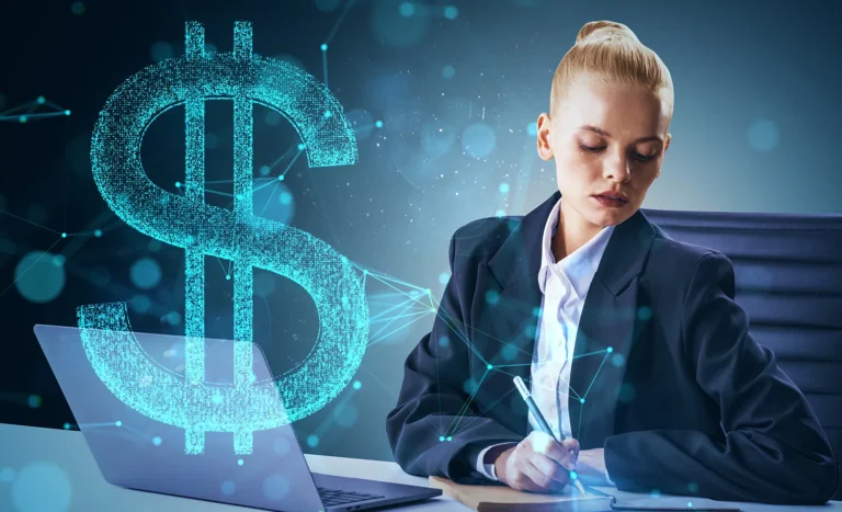 Woman sitting at a desk laking notes